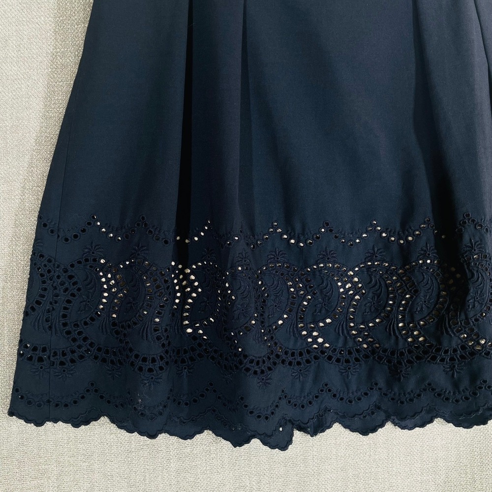 Ann Taylor Skirt Womens 6P Navy Blue Eyelet Hem Pleated Knee Length Career - Picture 8 of 14